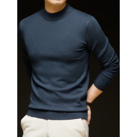 Men'S Casual Pullover Long-Sleeve Sweater for Spring And Autumn, Made of Velvet Blend, Versatile Solid Color, Featuring a Easy High-Neck Design, Knit