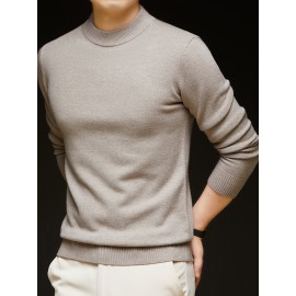 Men'S Casual Pullover Long-Sleeve Sweater for Spring And Autumn, Made of Velvet Blend, Versatile Solid Color, Featuring a Easy High-Neck Design, Knit