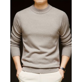 Men'S Casual Pullover Long-Sleeve Sweater for Spring And Autumn, Made of Velvet Blend, Versatile Solid Color, Featuring a Easy High-Neck Design, Knit