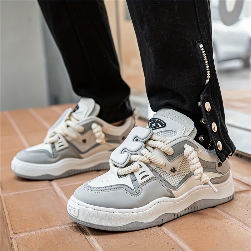 Men'S Thick-Soled Height-Increasing Sneakers | Low-Cut Lace-Up Street Style Shoes with Microfiber Upper, Rubber Sole, and Fabric Insole for Urban Fashion and Casual Comfort