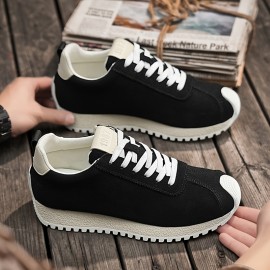 Men's Vintage Street Style Sneakers, Solid Color, Lace-up Design, Round Toe, with Distressed Details, Fabric Insole and Lining, Suitable for Hiking, Daily Wear, Casual and Party Occasions