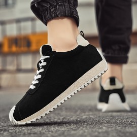 Men's Vintage Street Style Sneakers, Solid Color, Lace-up Design, Round Toe, with Distressed Details, Fabric Insole and Lining, Suitable for Hiking, Daily Wear, Casual and Party Occasions