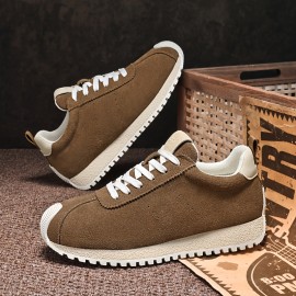 Men's Vintage Street Style Sneakers, Solid Color, Lace-up Design, Round Toe, with Distressed Details, Fabric Insole and Lining, Suitable for Hiking, Daily Wear, Casual and Party Occasions
