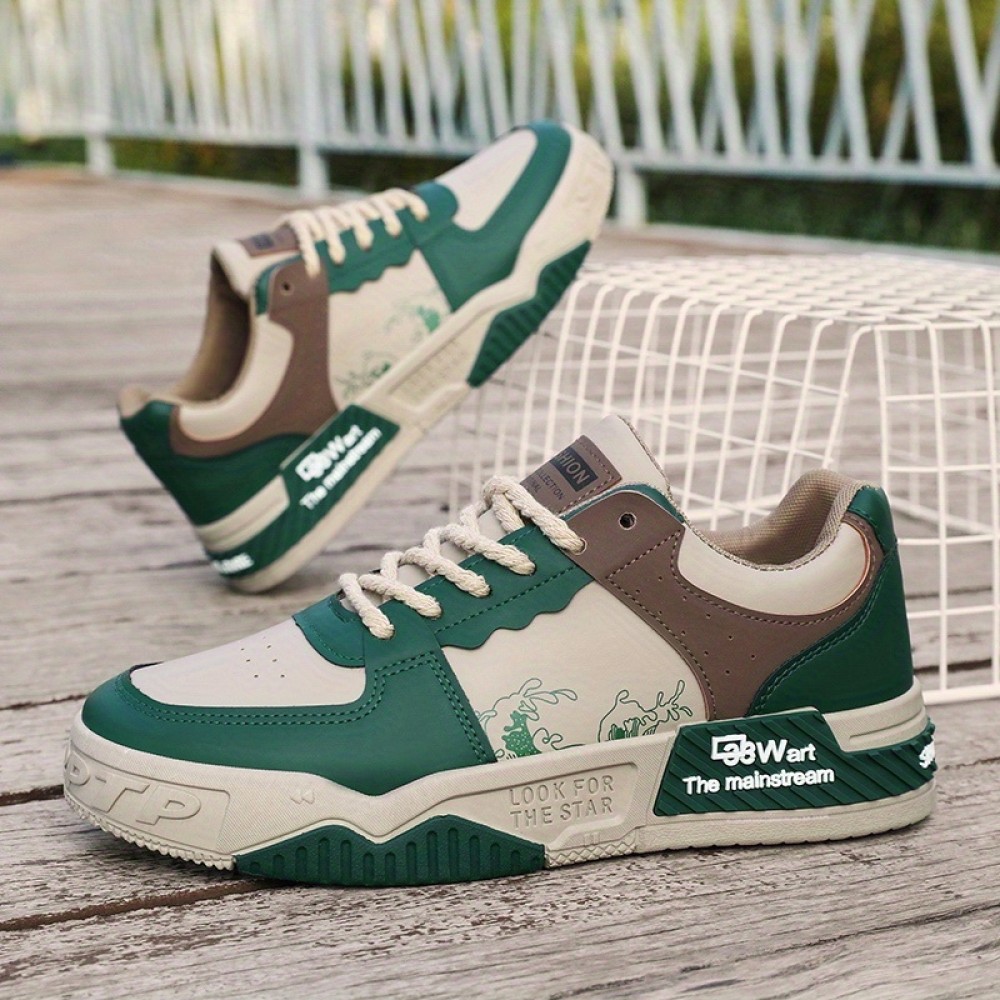 [sneakers] Men'S Large Size Fashionable Thick-Soled Shoes Featuring a Color Block Design with Wave Patterns, Lace-Up Style, Slip-Resistant And Durable, Comfortable for Long Wear, Suitable for Outdoor Campus Walks, Street Jogging, Travel