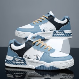 [sneakers] Men'S Large Size Fashionable Thick-Soled Shoes Featuring a Color Block Design with Wave Patterns, Lace-Up Style, Slip-Resistant And Durable, Comfortable for Long Wear, Suitable for Outdoor Campus Walks, Street Jogging, Travel