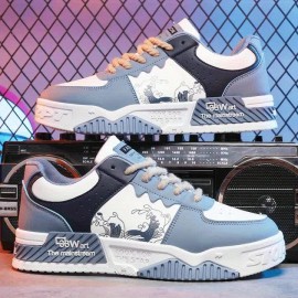 [sneakers] Men'S Large Size Fashionable Thick-Soled Shoes Featuring a Color Block Design with Wave Patterns, Lace-Up Style, Slip-Resistant And Durable, Comfortable for Long Wear, Suitable for Outdoor Campus Walks, Street Jogging, Travel