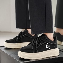 Men'S Thick Sole Skateboarding Shoes, Fashionable Low Top Sneakers, Comfortable Lace-Up Style, Solid Color, Universal Fit, Breathable Fabric Upper, PVC Sole, Ideal for Everyday Wear and Skateboarding