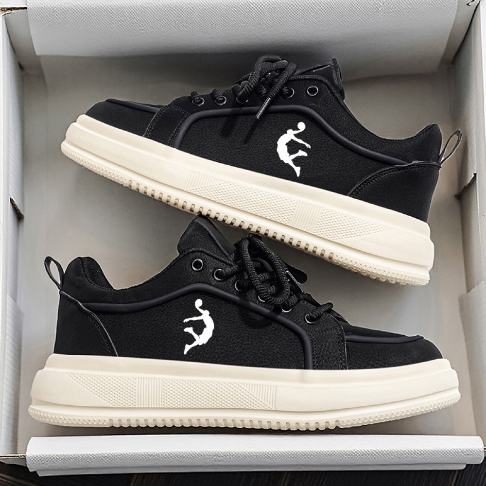 Men'S Thick Sole Skateboarding Shoes, Fashionable Low Top Sneakers, Comfortable Lace-Up Style, Solid Color, Universal Fit, Breathable Fabric Upper, PVC Sole, Ideal for Everyday Wear and Skateboarding