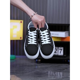 Trendy And Versatile Large-Size Men'S Skate Shoes, Casual Sneakers for Students, Low-Top Canvas sneakers, Fashionable Outdoor Footwear Available in Black And Blue for All Seasons: Spring, Summer, Autumn, And Winter