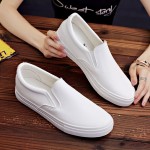 Slip-On White Sneakers for Men, Women & Youth - Unisex PU -like Upper & Rubber Sole Low-Top Casual Shoes, Soft Cushioned, Round Toe Dance-Ready Lazy-On Footwear (No Laces) - Couple Matching Black/White