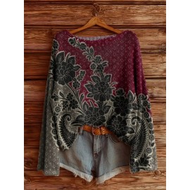 Plus Size - Women'S Fashion Off-the-Shoulder, One-Shoulder, and Boat Neck Sweaters-Women'S Oversized SweatersLoose Print Women'S Sweater- Long Sleeve Round Neck Top, Comfortable for Autumn and Winter, Breathable Loose Design