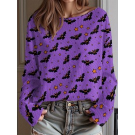 Plus Size - Women'S Fashion Off-the-Shoulder, One-Shoulder, and Boat Neck Sweaters-Personalized oversized sweater Halloween Party Women Sweater Soft Loose Pullover Thin Material Wearing During Trick-or-Treating Comfortable and Festive Atmosphere