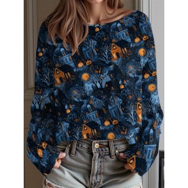 Plus Size - Women'S Fashion Off-the-Shoulder, One-Shoulder, and Boat Neck Sweaters-Personalized oversized sweater Halloween Party Women Sweater Soft Loose Pullover Thin Material Wearing During Trick-or-Treating Comfortable and Festive Atmosphere