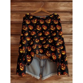 Plus Size - Women'S Fashion Off-the-Shoulder, One-Shoulder, and Boat Neck Sweaters-Personalized oversized sweater Women'S Gothic Style Pink and Black Skull Print Sweater- Long Sleeve Loose Breathable Top with Ruffled Collar