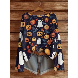 Plus Size - Women'S Fashion Off-the-Shoulder, One-Shoulder, and Boat Neck Sweaters-Personalized oversized sweater Women'S Gothic Style Pink and Black Skull Print Sweater- Long Sleeve Loose Breathable Top with Ruffled Collar