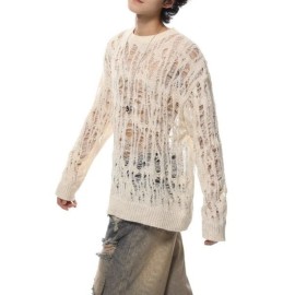 Men'S Pullover with Unique Hollow Design, Niche Style, Sun- Sweater, Korean Casual Lazy Fashion, Perfect for Layering
