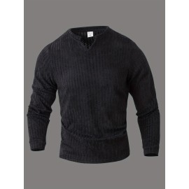 Men's Fashion Casual Long Sleeve Henley Shirt | Premium Houndstooth Jacquard Henley Collar T-Shirt | Notched V-Neck Design | Loose-Fit Comfortable Henley Tee | Essential Golf Wear | Breathable, Warm, and Skin-Friendly | for Indoor Gatherings and