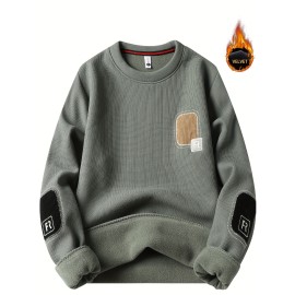 Men'S Thick Fleece-Like Warm Pullover Sweater - Winter Warmth Loose Fit Round Neck Sweater with Ribbed Cuffs & Hem, Solid Casual Knit Sweater for Men, Cozy Layering Top for Fall and Winter, Durable Base Layer (No Visible Seams)