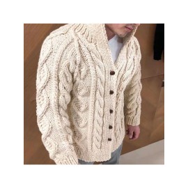Autumn Winter New Men's Trendy Chunky Cable Jacquard Cardigan Stand Collar Long Sleeve Heavyweight Knit Sweater Warm Versatile Daily Commute Outerwear