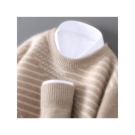 New Autumn And Winter Men'S 100% Color-Blocked Thick Pullover Sweater, Versatile Knit Base Layer.