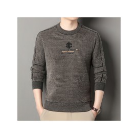 1pc Men's Winter Fall -Lined Thickened Sweatshirt - Printed Crew Neck Warm Knitwear Casual Base Layer Sweater for Daily Wear, Outdoor Errands & Family Gatherings