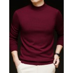 Men'S Casual Pullover Long-Sleeve Sweater for Spring And Autumn, Made of Velvet Blend, Versatile Solid Color, Featuring a Easy High-Neck Design, Knit