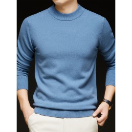 Men'S Casual Pullover Long-Sleeve Sweater for Spring And Autumn, Made of Velvet Blend, Versatile Solid Color, Featuring a Easy High-Neck Design, Knit
