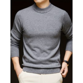 Men'S Casual Pullover Long-Sleeve Sweater for Spring And Autumn, Made of Velvet Blend, Versatile Solid Color, Featuring a Easy High-Neck Design, Knit