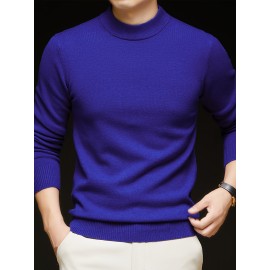 Men'S Casual Pullover Long-Sleeve Sweater for Spring And Autumn, Made of Velvet Blend, Versatile Solid Color, Featuring a Easy High-Neck Design, Knit