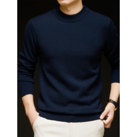 Men'S Casual Pullover Long-Sleeve Sweater for Spring And Autumn, Made of Velvet Blend, Versatile Solid Color, Featuring a Easy High-Neck Design, Knit