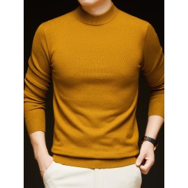 Men'S Casual Pullover Long-Sleeve Sweater for Spring And Autumn, Made of Velvet Blend, Versatile Solid Color, Featuring a Easy High-Neck Design, Knit
