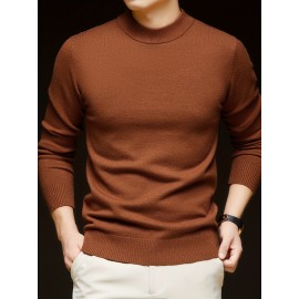 Men'S Casual Pullover Long-Sleeve Sweater for Spring And Autumn, Made of Velvet Blend, Versatile Solid Color, Featuring a Easy High-Neck Design, Knit