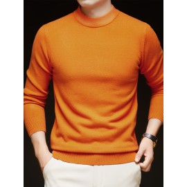 Men'S Casual Pullover Long-Sleeve Sweater for Spring And Autumn, Made of Velvet Blend, Versatile Solid Color, Featuring a Easy High-Neck Design, Knit