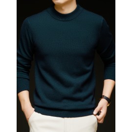Men'S Casual Pullover Long-Sleeve Sweater for Spring And Autumn, Made of Velvet Blend, Versatile Solid Color, Featuring a Easy High-Neck Design, Knit