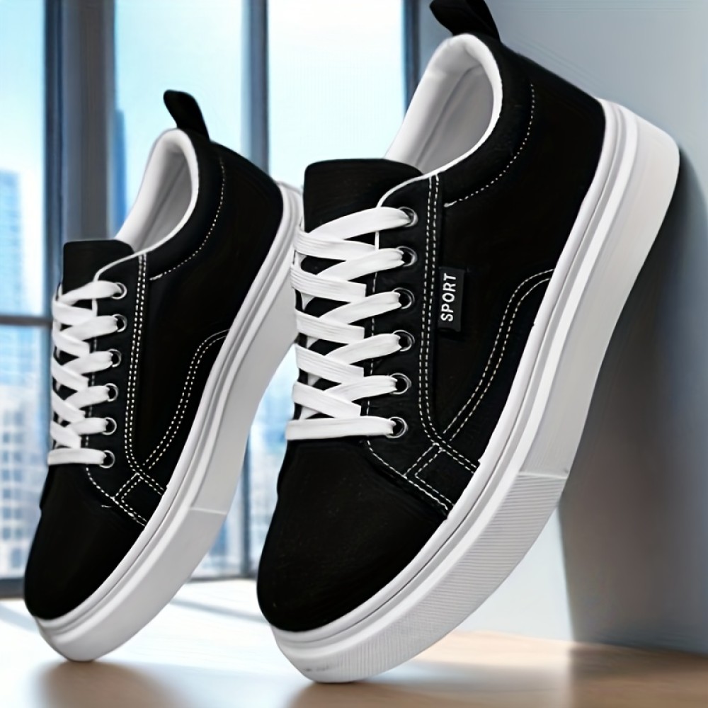 Trendy And Versatile Large-Size Men'S Skate Shoes, Casual Sneakers for Students, Low-Top Canvas sneakers, Fashionable Outdoor Footwear Available in Black And Blue for All Seasons: Spring, Summer, Autumn, And Winter